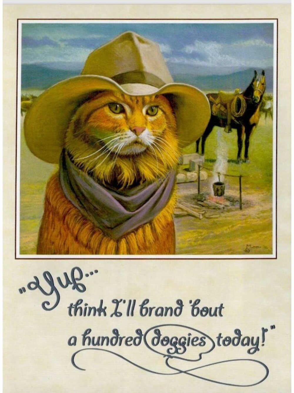 6-Pk VTG Leaninβ Tree Birthday Cards +β THE CATTLE DROVER Cat Horse Bryanβ Moon